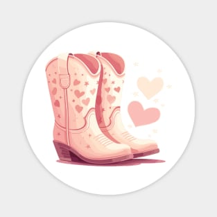 Blush Pink Cowgirl Boots With Hearts Magnet